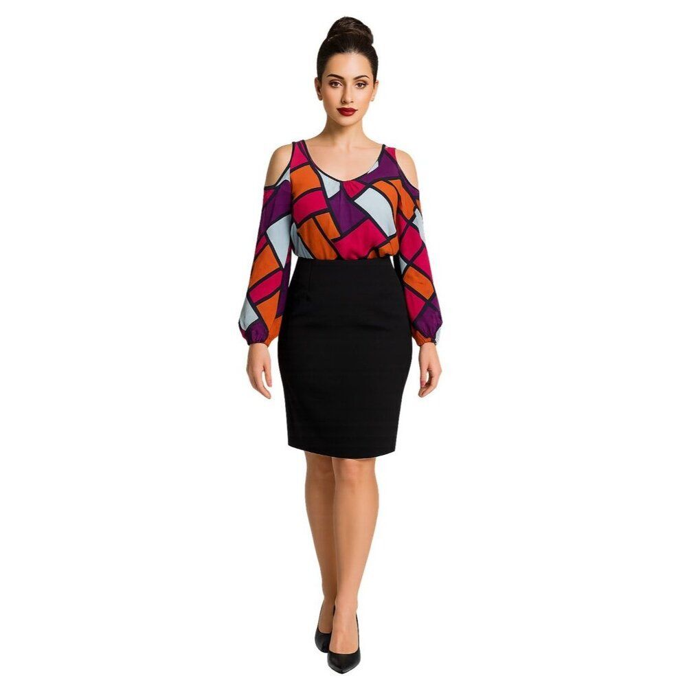 Poetry Dress Color Block Cold Shoulder Long Sleeve Sheer Women's Woman's Small